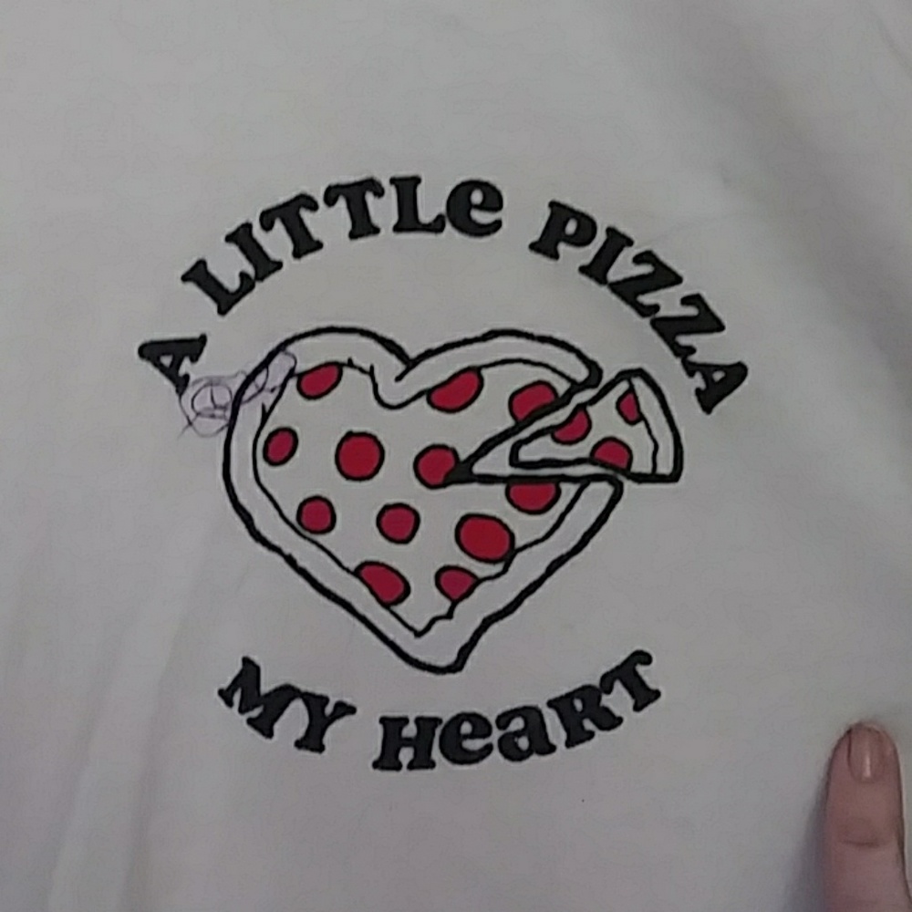 JANICE "PIZZA" JOPLIN Adorable Fun Phrased Light Sweater!